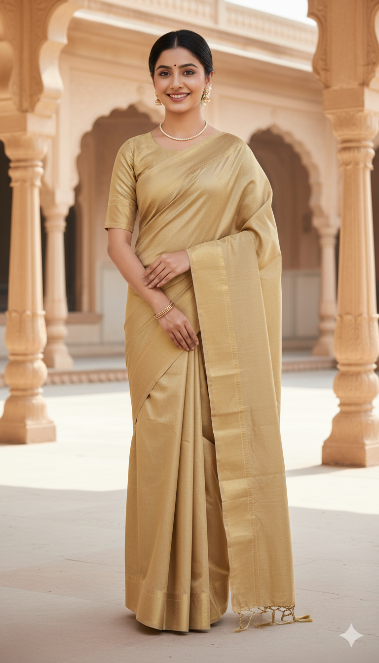 Handloom Premium Soft Katan Silk Saree – Elegant Golden with Zari Border