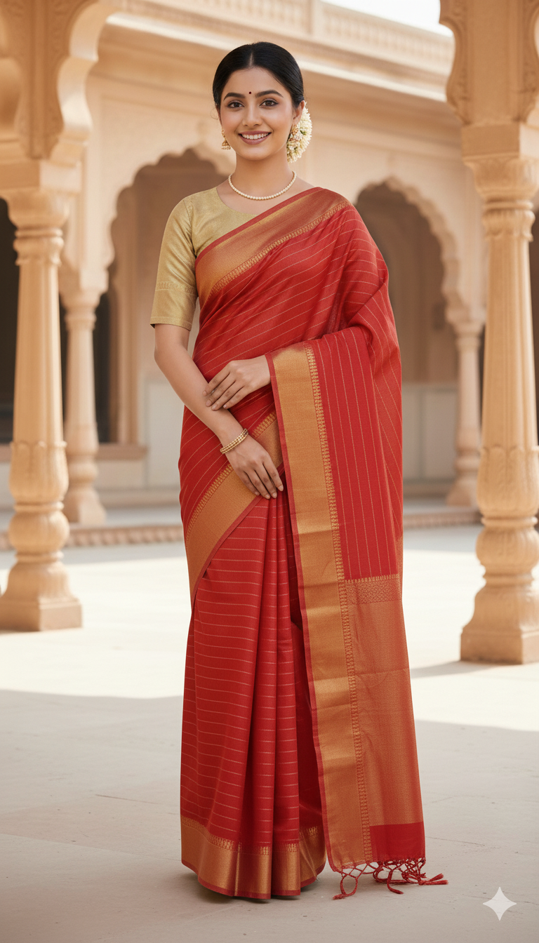 Semi-Printed Crepe Silk Saree – Peach & Saraswati Dual Tone with Zari Border