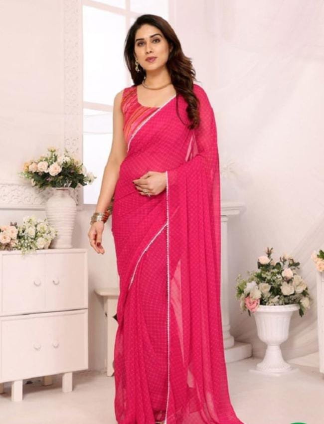 Designer Pink Georgette Pre-Stitched Saree – Effortless Elegance