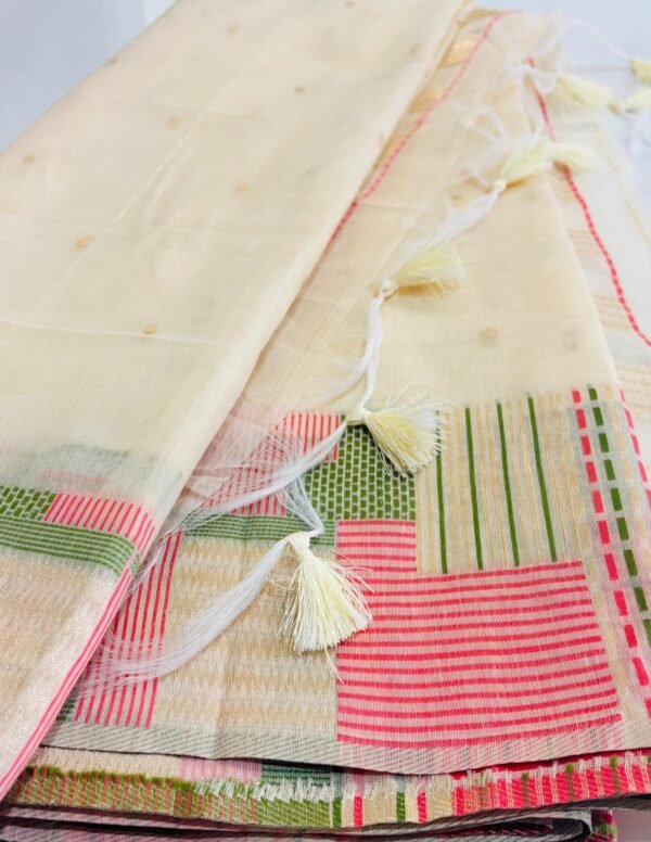 Designer Creamy White Khwaaish Silk Cotton Saree – Soft & Stylish Drape - Image 2