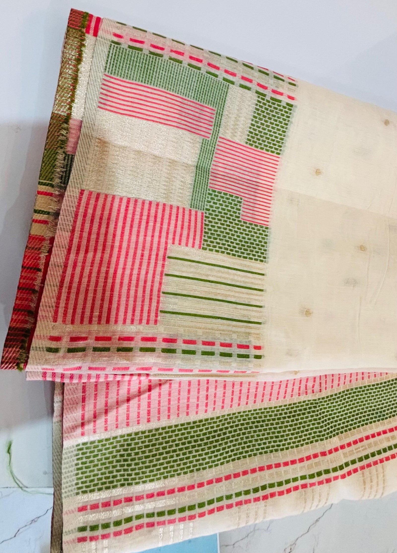 Designer Creamy White Khwaaish Silk Cotton Saree – Soft & Stylish Drape - Image 3