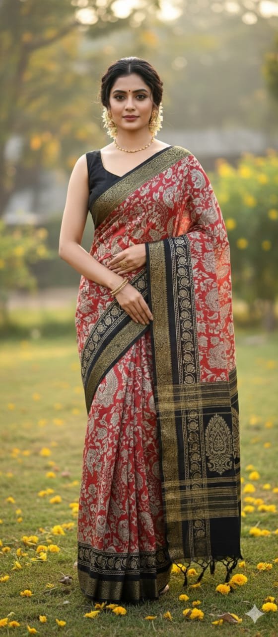 Mangalgiri Printed Soft Mulmul Cotton Saree – Lightweight & Elegant