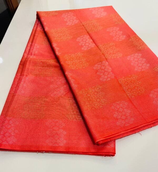 Premium Handloom Soft Katan Silk Saree – Peach with All-Over Embroidery - Image 2