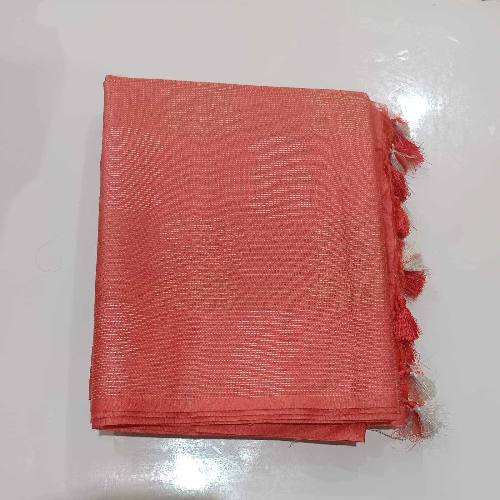 Premium Handloom Soft Katan Silk Saree – Peach with All-Over Embroidery