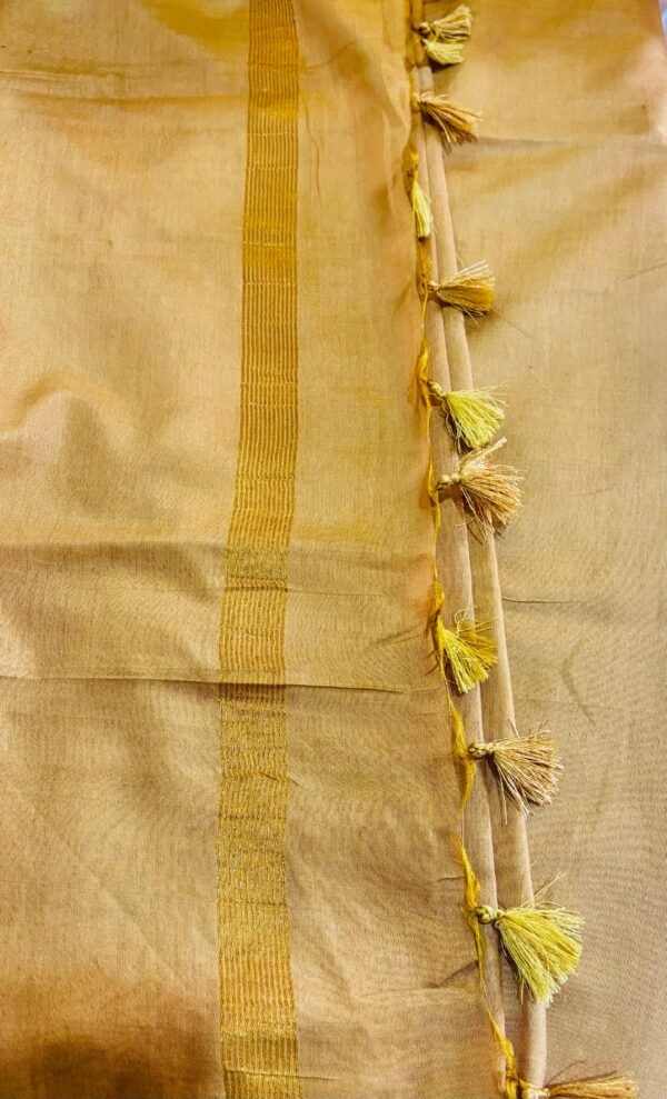 Handloom Premium Soft Katan Silk Saree – Elegant Golden with Zari Border - Image 3