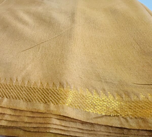 Handloom Premium Soft Katan Silk Saree – Elegant Golden with Zari Border - Image 4