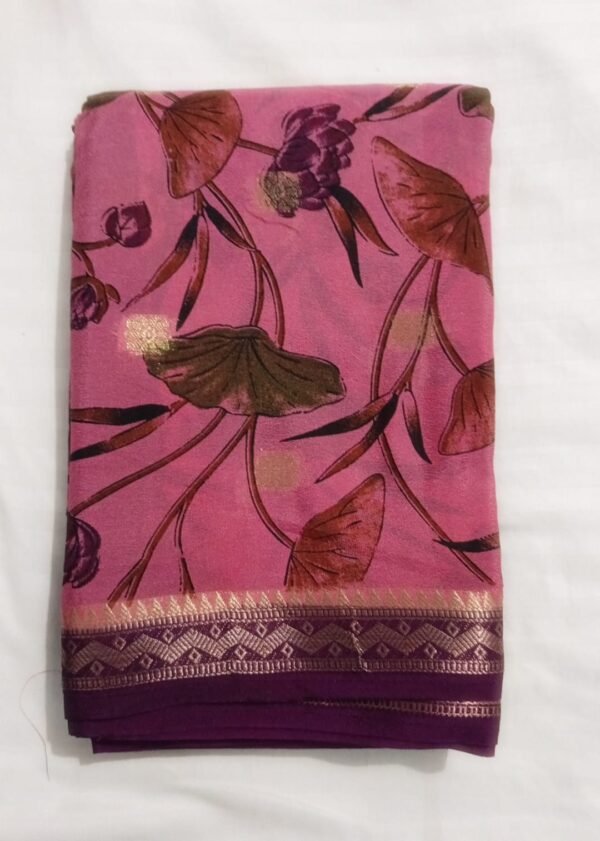 Premium Semi-Printed Crepe Silk Saree with Butta Work – Peach & Lavender Combination - Image 3