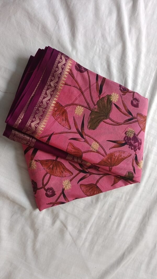 Premium Semi-Printed Crepe Silk Saree with Butta Work – Peach & Lavender Combination - Image 2