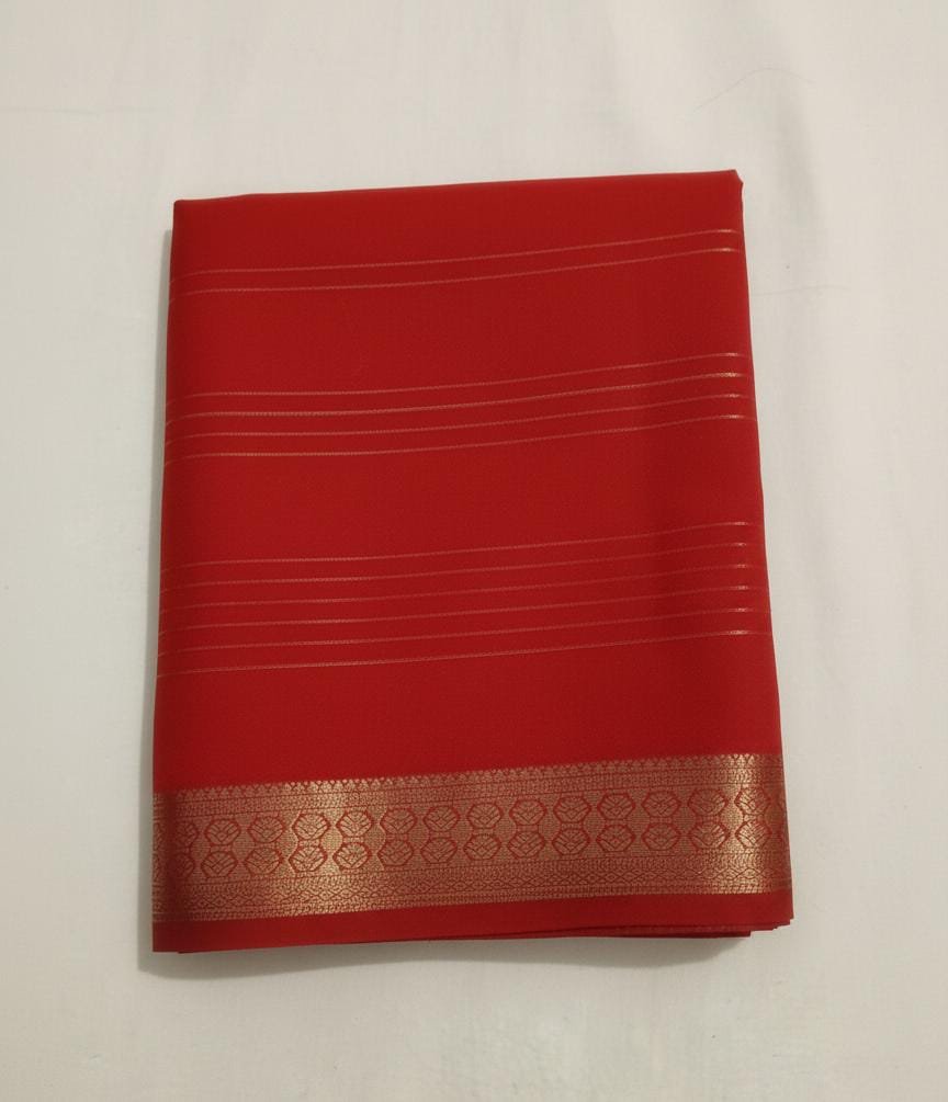 Elegant Red Crepe Silk Saree with Rich Zari Design