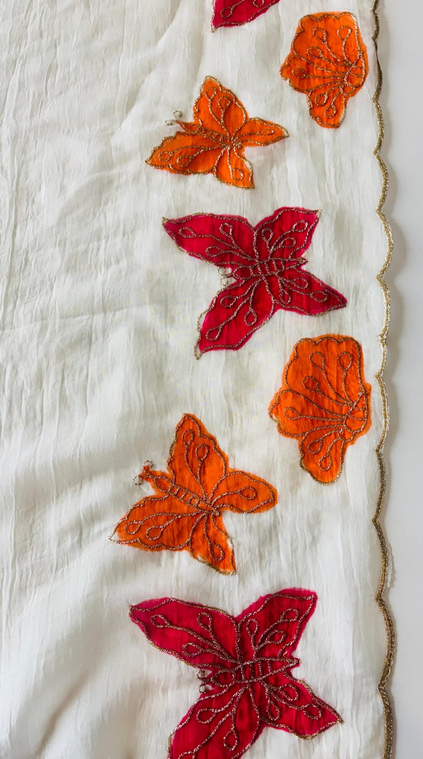 Trendy White Crush Saree Featuring Butterfly Embroidery Work - Image 3