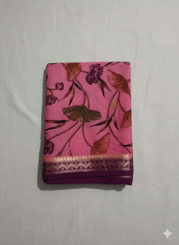 Premium Semi-Printed Crepe Silk Saree with Butta Work – Peach & Lavender Combination