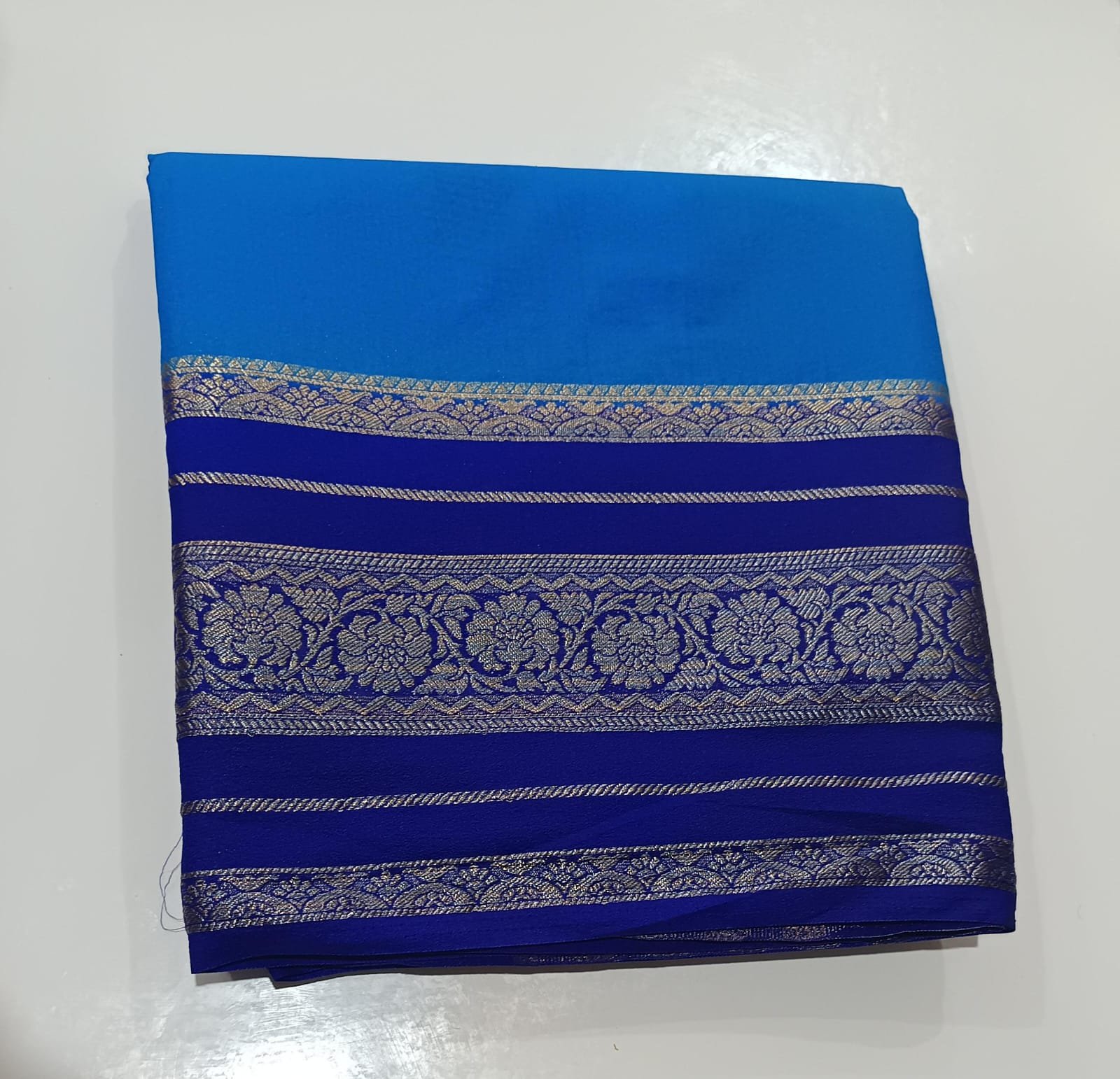 Premium Royal Blue Viscose Silk Saree – Elegant Broad Border Design - Image 3