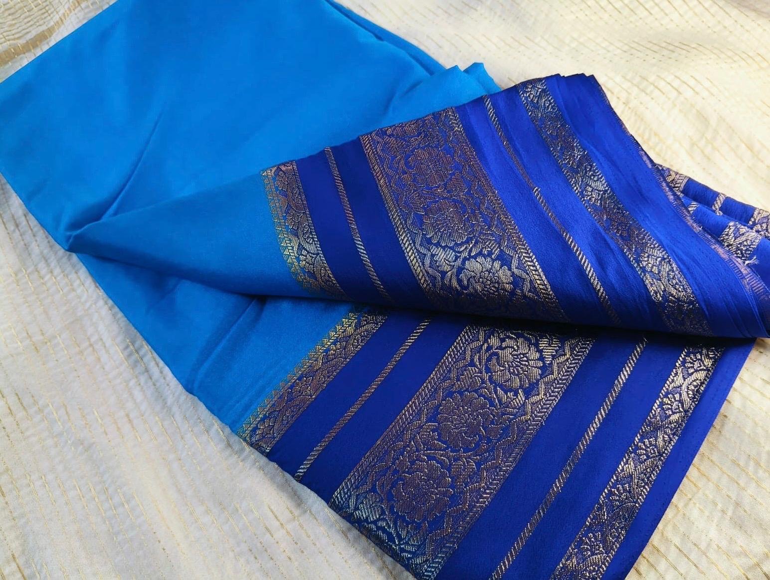 Premium Royal Blue Viscose Silk Saree – Elegant Broad Border Design - Image 2