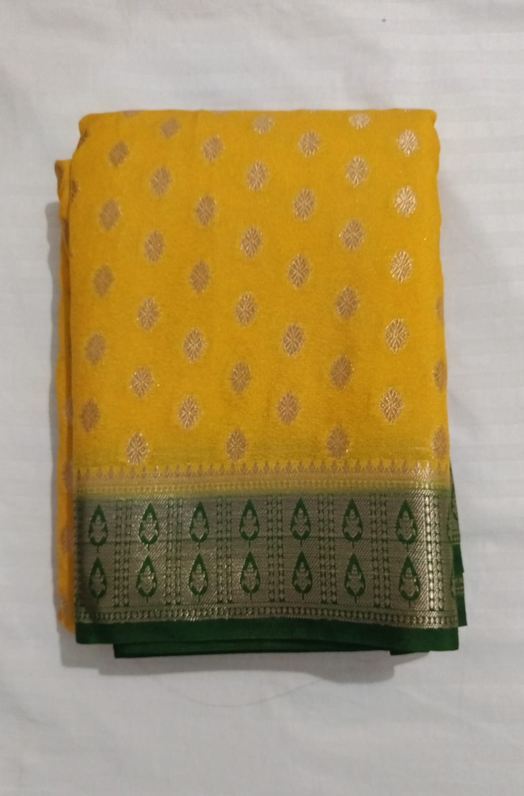 Premium Yellow & Green Georgette Saree with Butta Work and Beautiful Border - Image 2