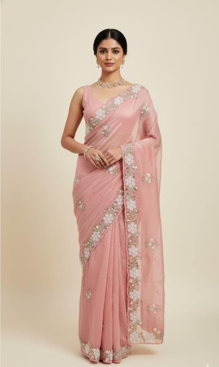 Stylish Sequin Embroidered Crush Saree – Party & Occasion Wear