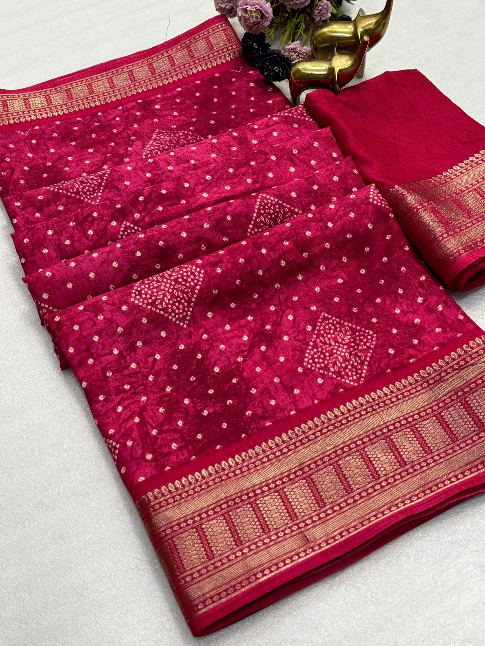Dola Silk Bandhani Print Saree with Zari Border