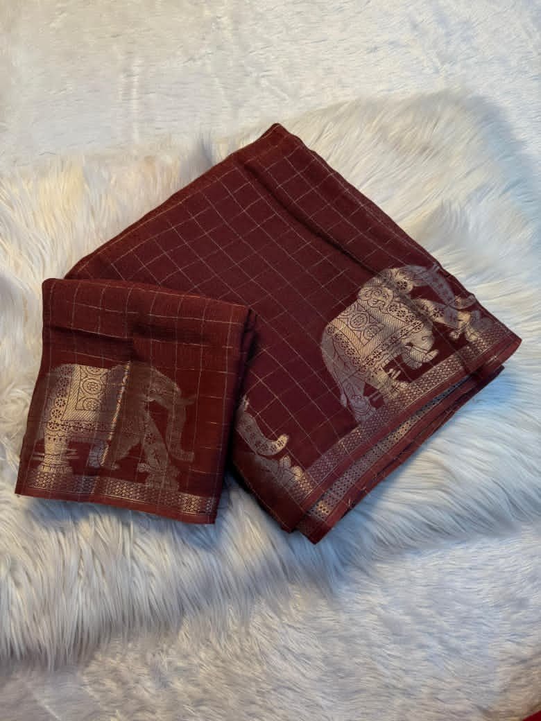 Elephant border Viscose silk saree